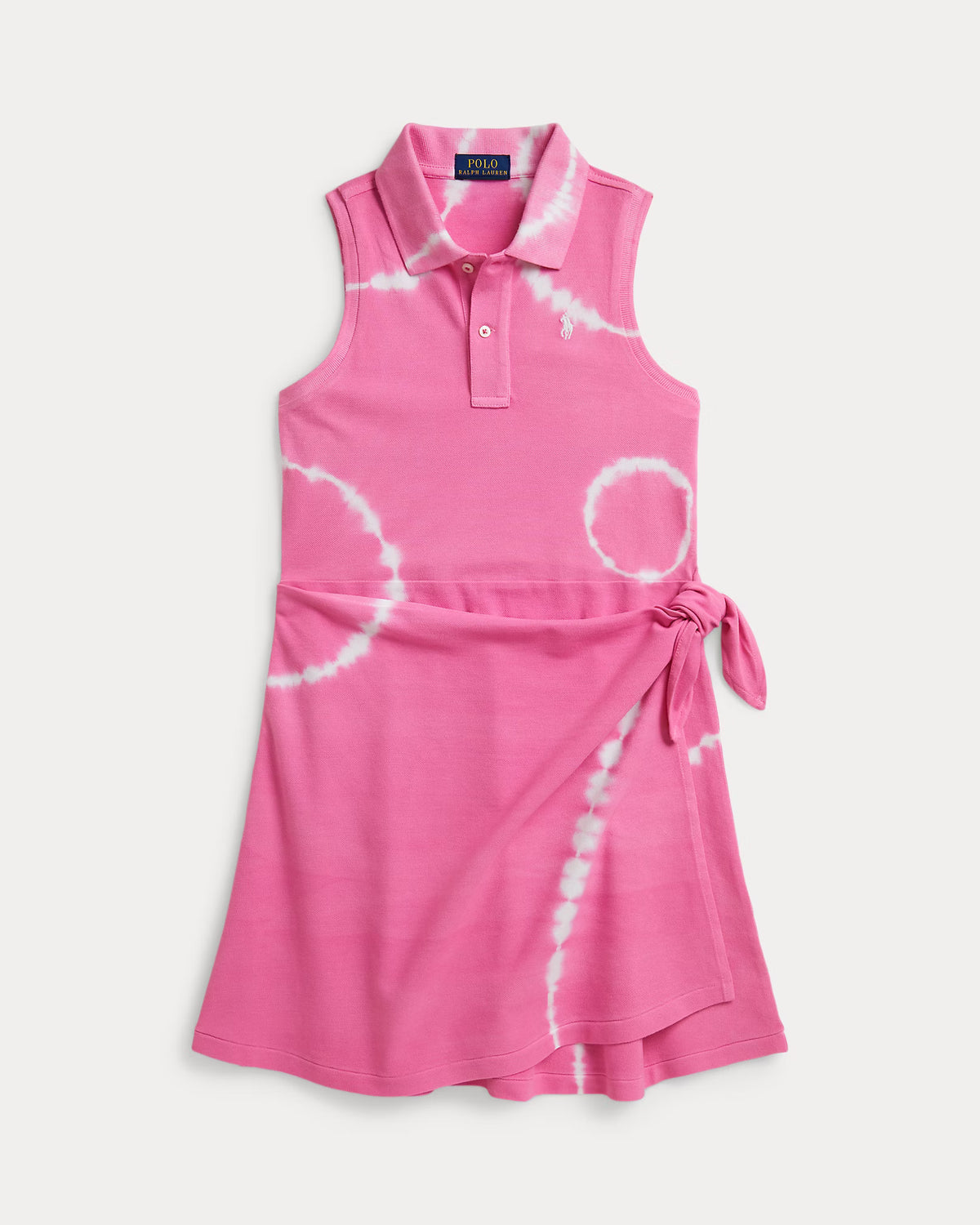 Tie-Dye Faux-Wrap Mesh Polo Dress