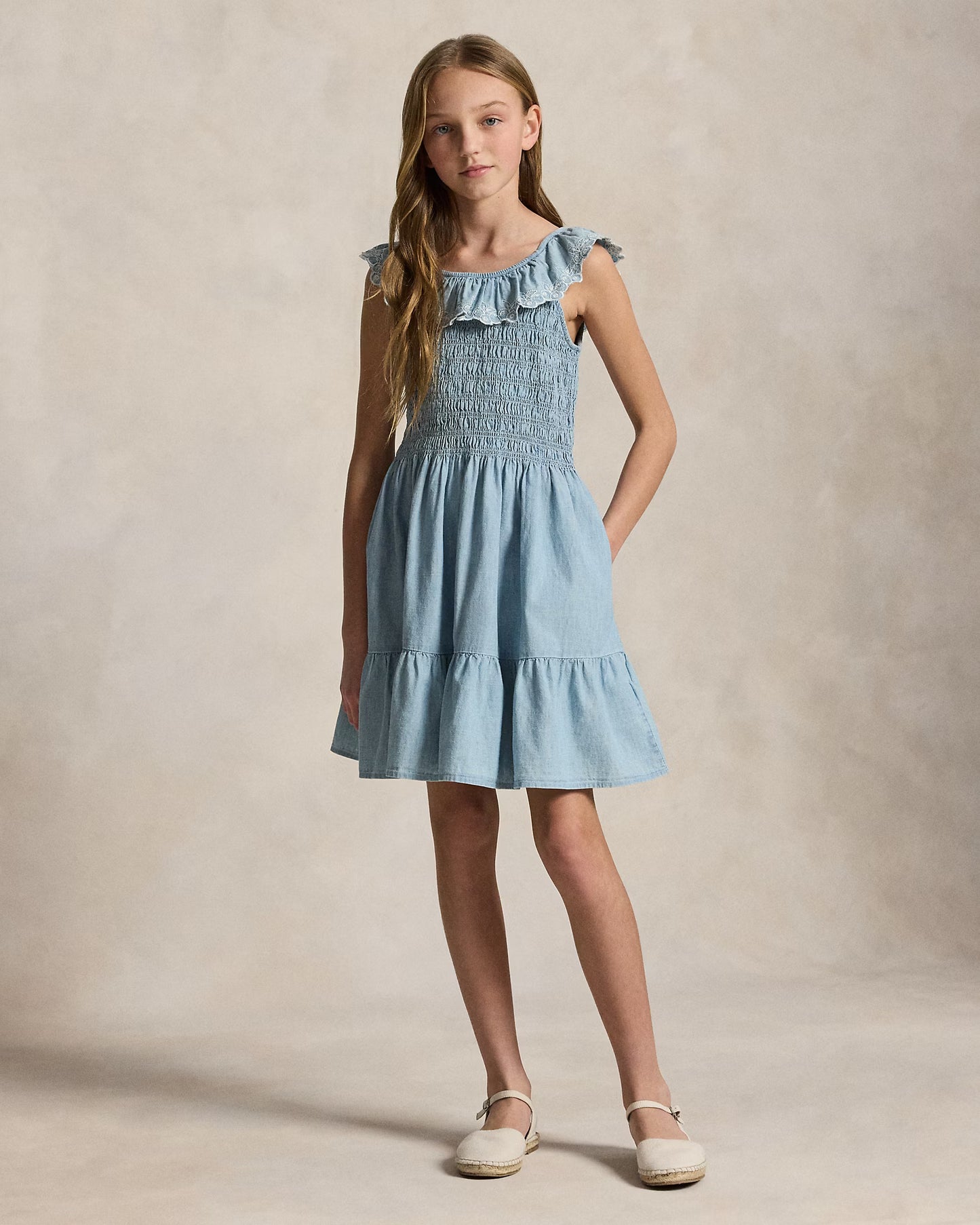 Blueberry-Overlay Indigo Chambray Dress