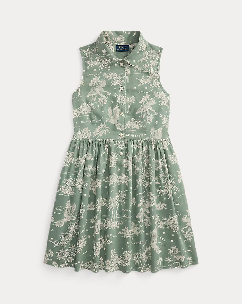 Tropical-Print Slub Cotton Shirtdress