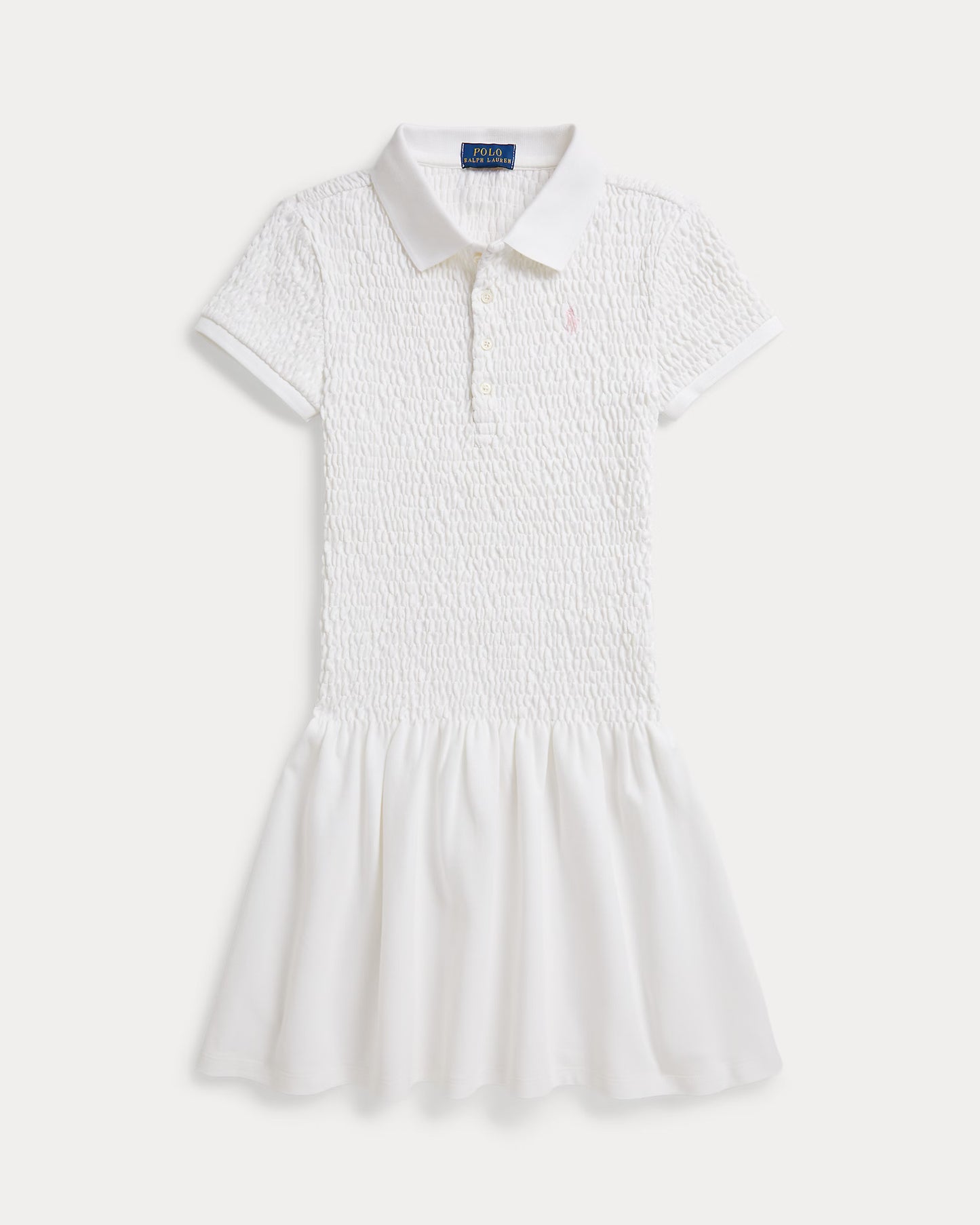 Smocked Stretch Mesh Polo Dress