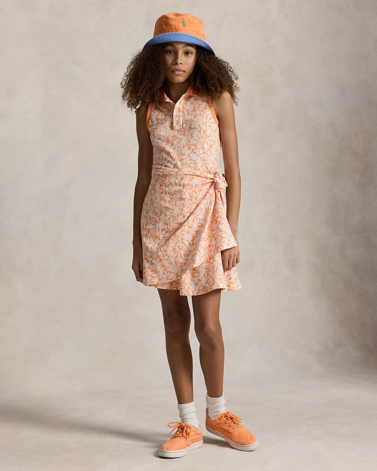 Pineapple Faux-Wrap Mesh Polo Dress