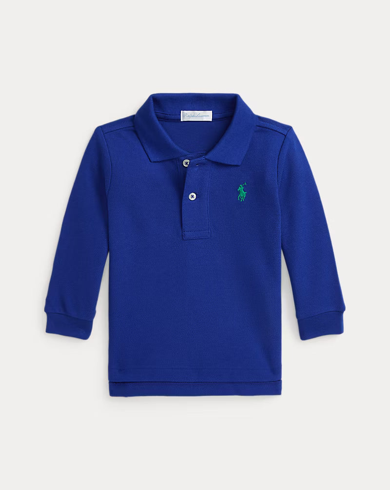 Cotton Mesh Long-Sleeve Polo Shirt (2 Colors)