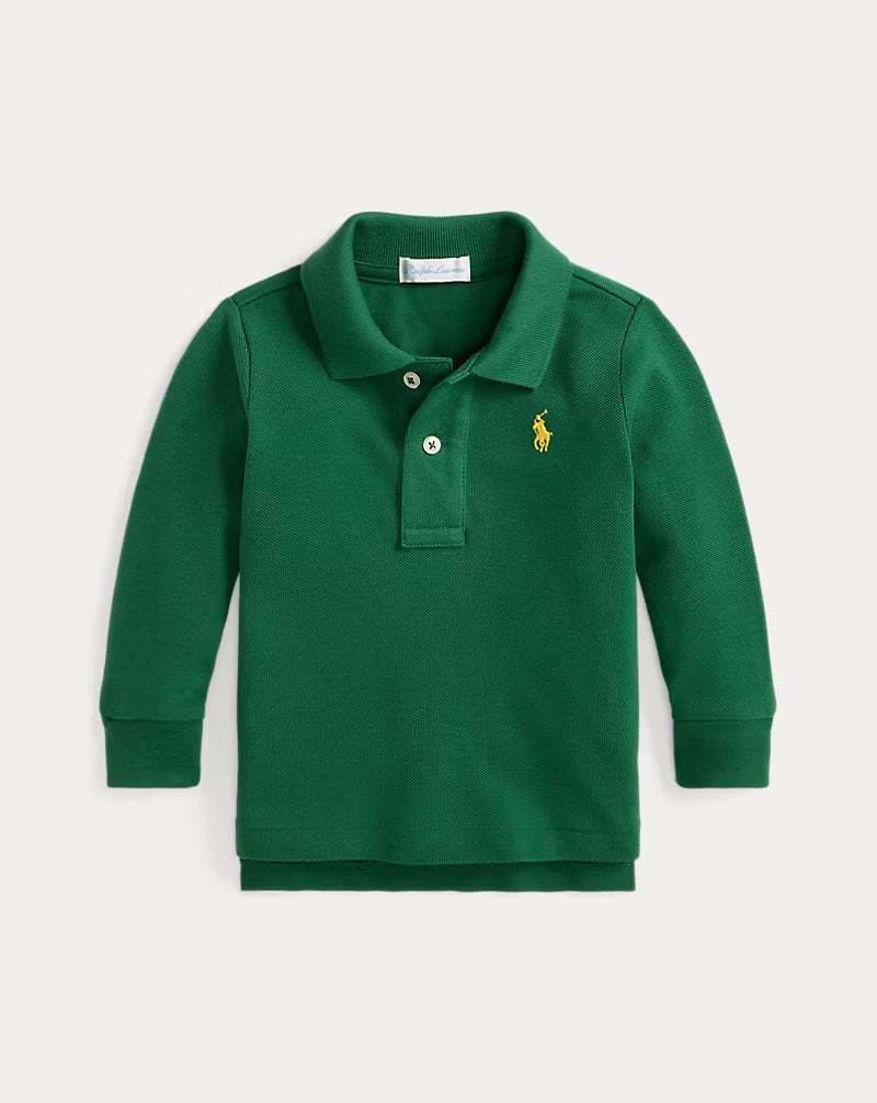 Cotton Mesh Long-Sleeve Polo Shirt (2 Colors)