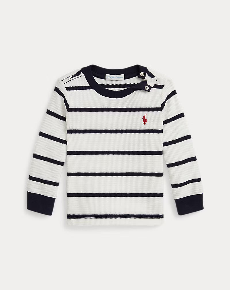 Striped Waffle Cotton Long-Sleeve Tee