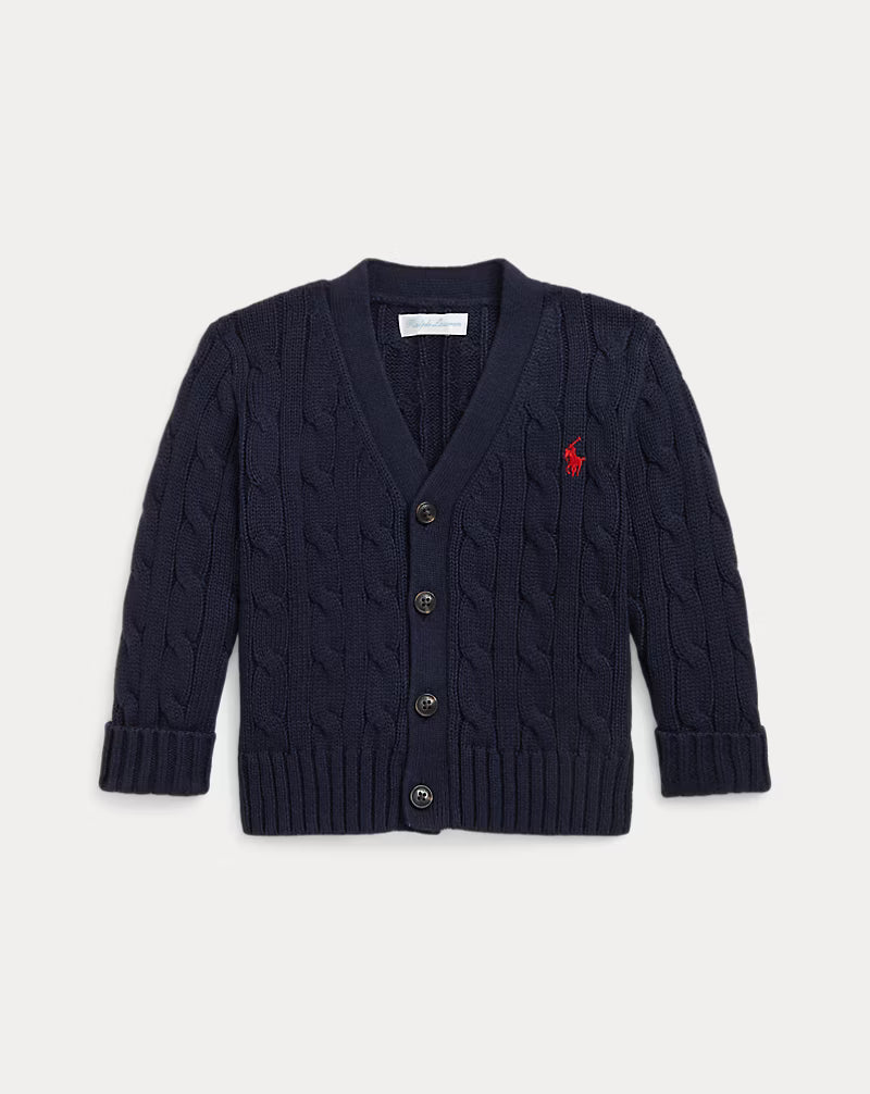 Cable-Knit Cotton V-Neck Cardigan (3 Colors)