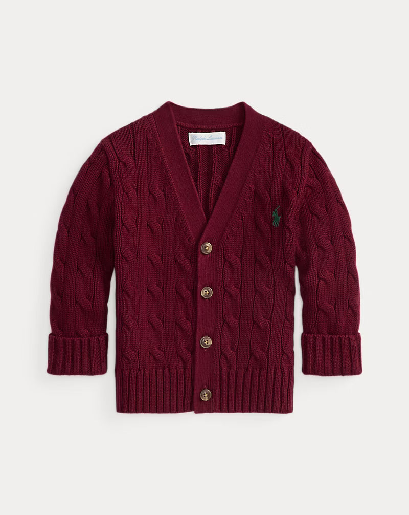 Cable-Knit Cotton V-Neck Cardigan (3 Colors)