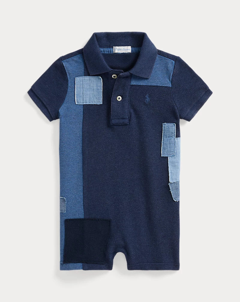 Patchwork Cotton Mesh Polo Shortall