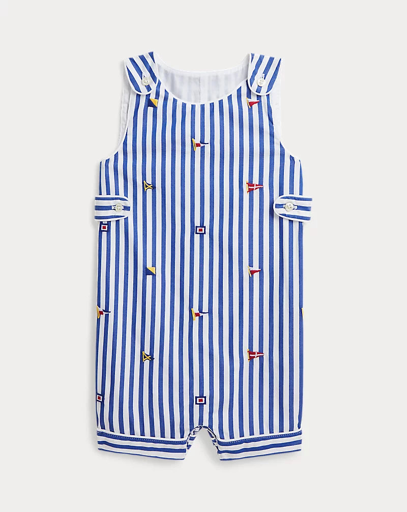 Flag-Embroidered Striped Cotton Overall