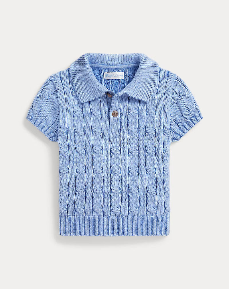 Cable-Knit Cotton Polo-Collar Sweater (2 Colors)