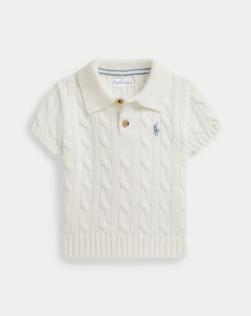 Cable-Knit Cotton Polo-Collar Sweater (2 Colors)