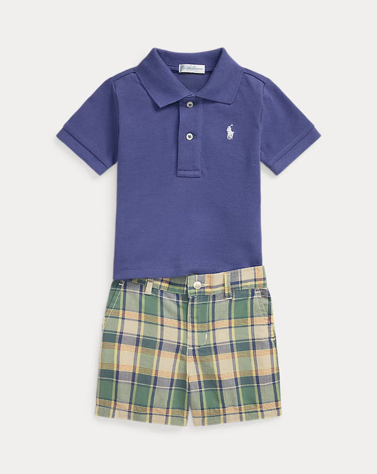 Cotton Polo Shirt & Madras Short Set