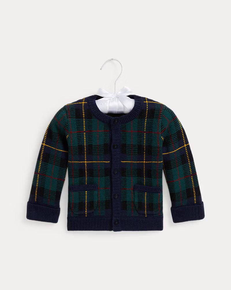 Plaid Washable Wool Cardigan