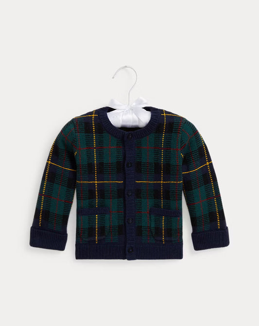 Plaid Washable Wool Cardigan
