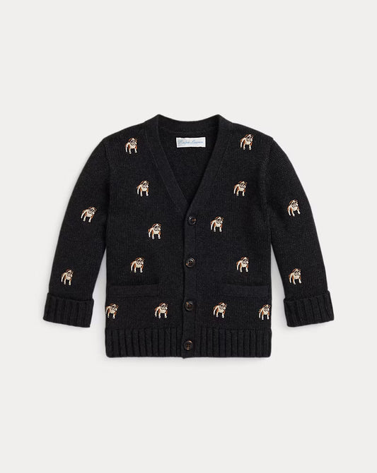 Dog-Embroidered Cotton Cardigan