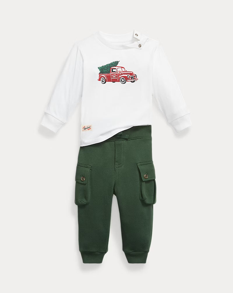 Truck-Print Jersey Tee & Fleece Pant Set