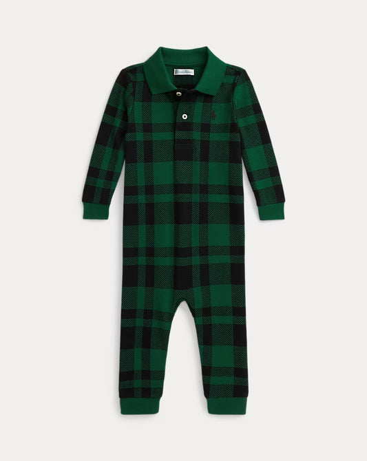 Plaid Cotton Mesh Polo Coverall