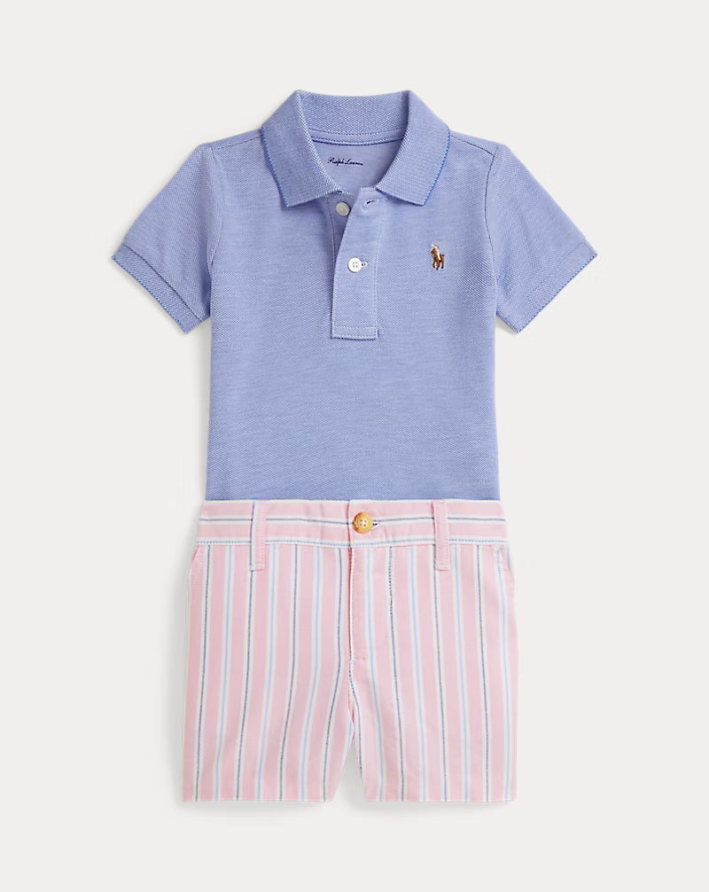 Oxford Mesh Polo Shirt & Striped Short