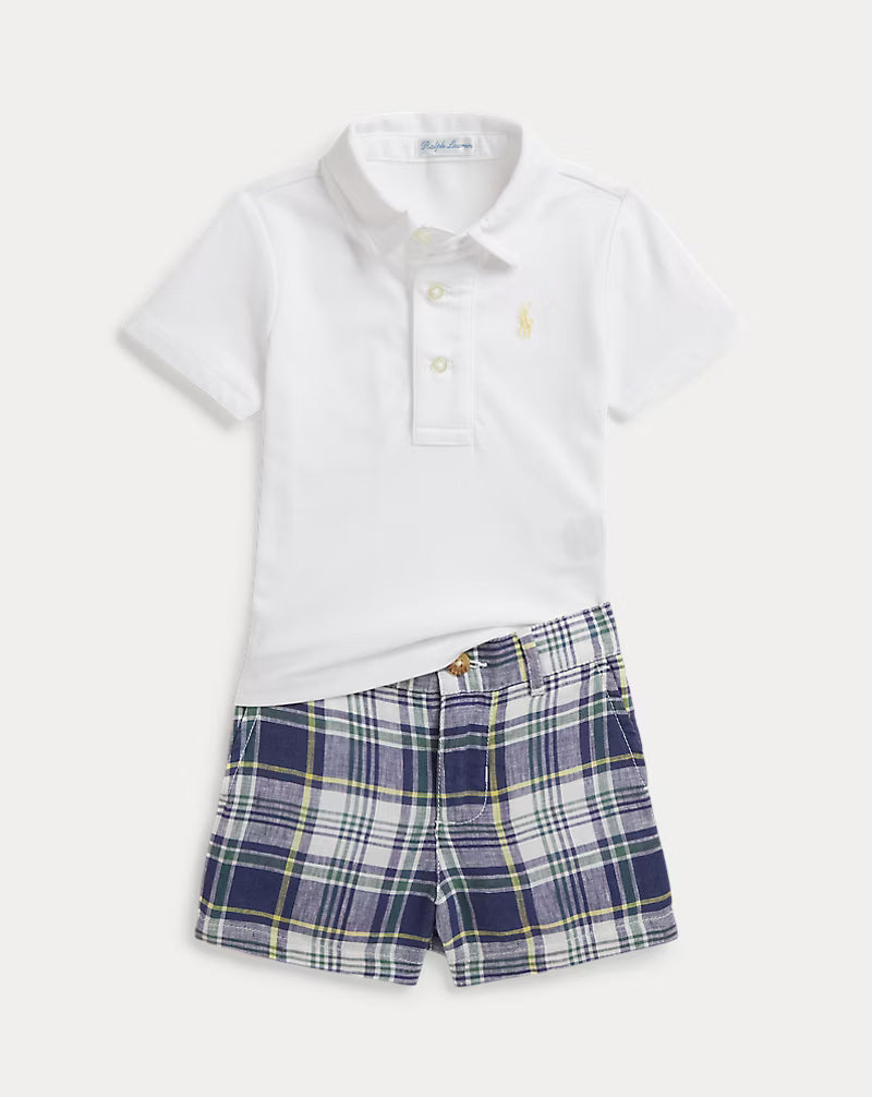 Cotton Polo Shirt & Plaid Linen Short