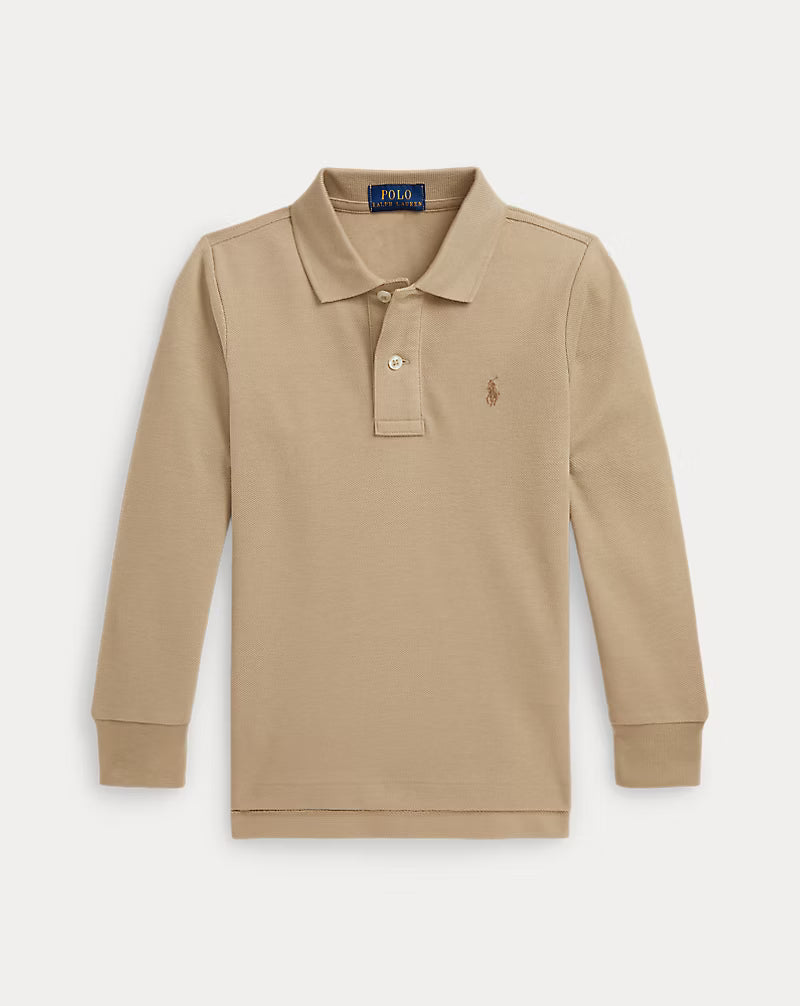 Cotton Mesh Long-Sleeve Polo Shirt (4 Colors)