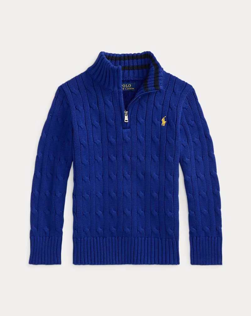 Cable-Knit Cotton Quarter-Zip Sweater (3 Colors)