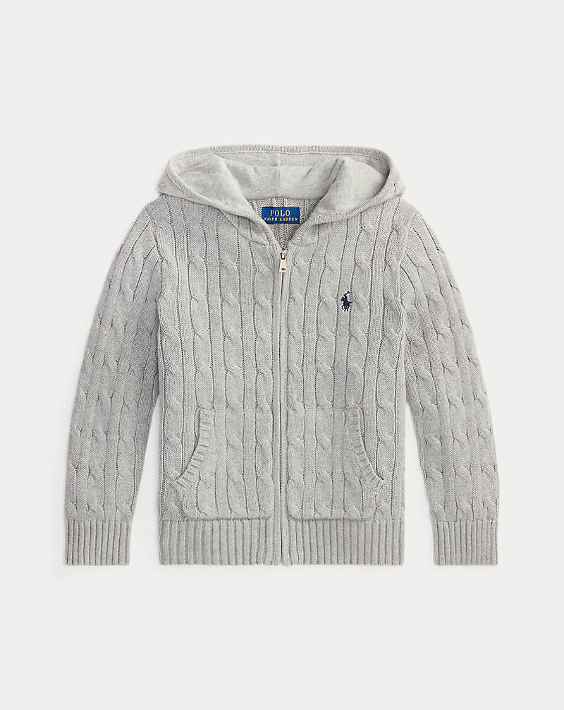 Cable Cotton Hooded Full-Zip Sweater (3 Colors)