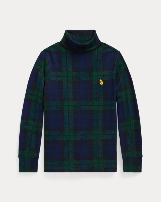 Plaid Cotton Interlock Turtleneck