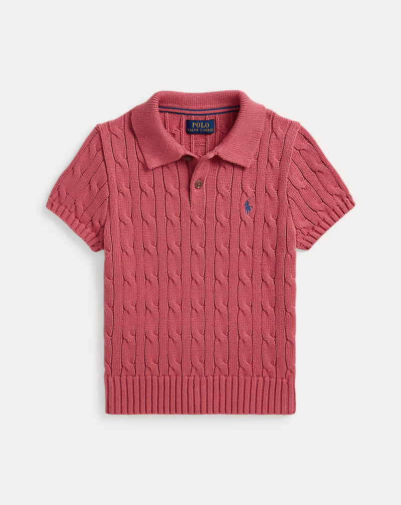 Cable-Knit Cotton Polo Sweater