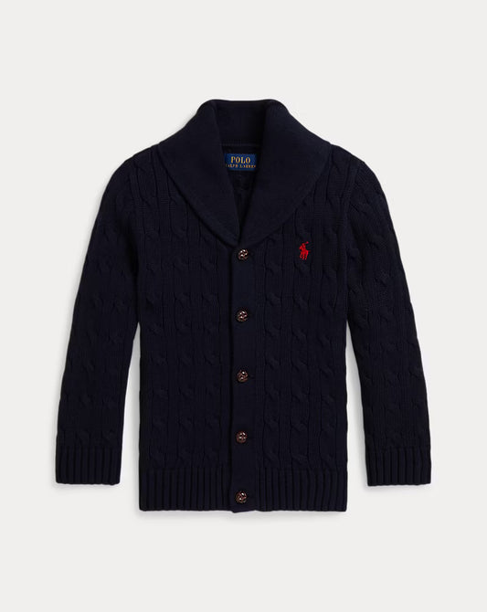 Cable-Knit Cotton Shawl Cardigan