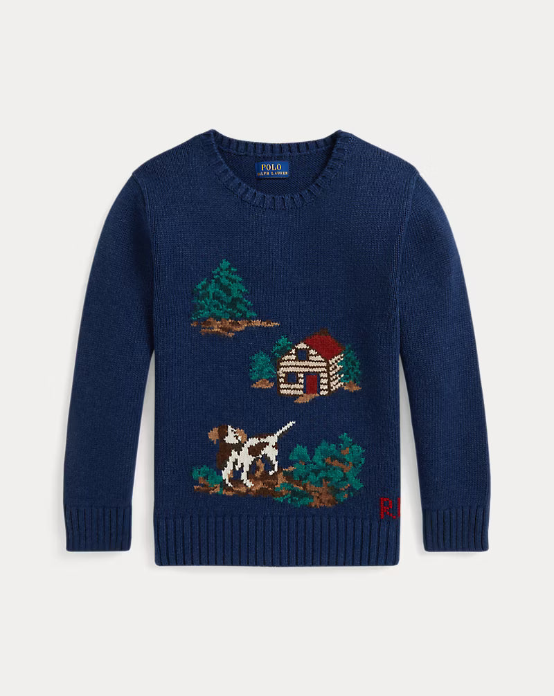 Cabin-Intarsia Cotton-Wool Sweater