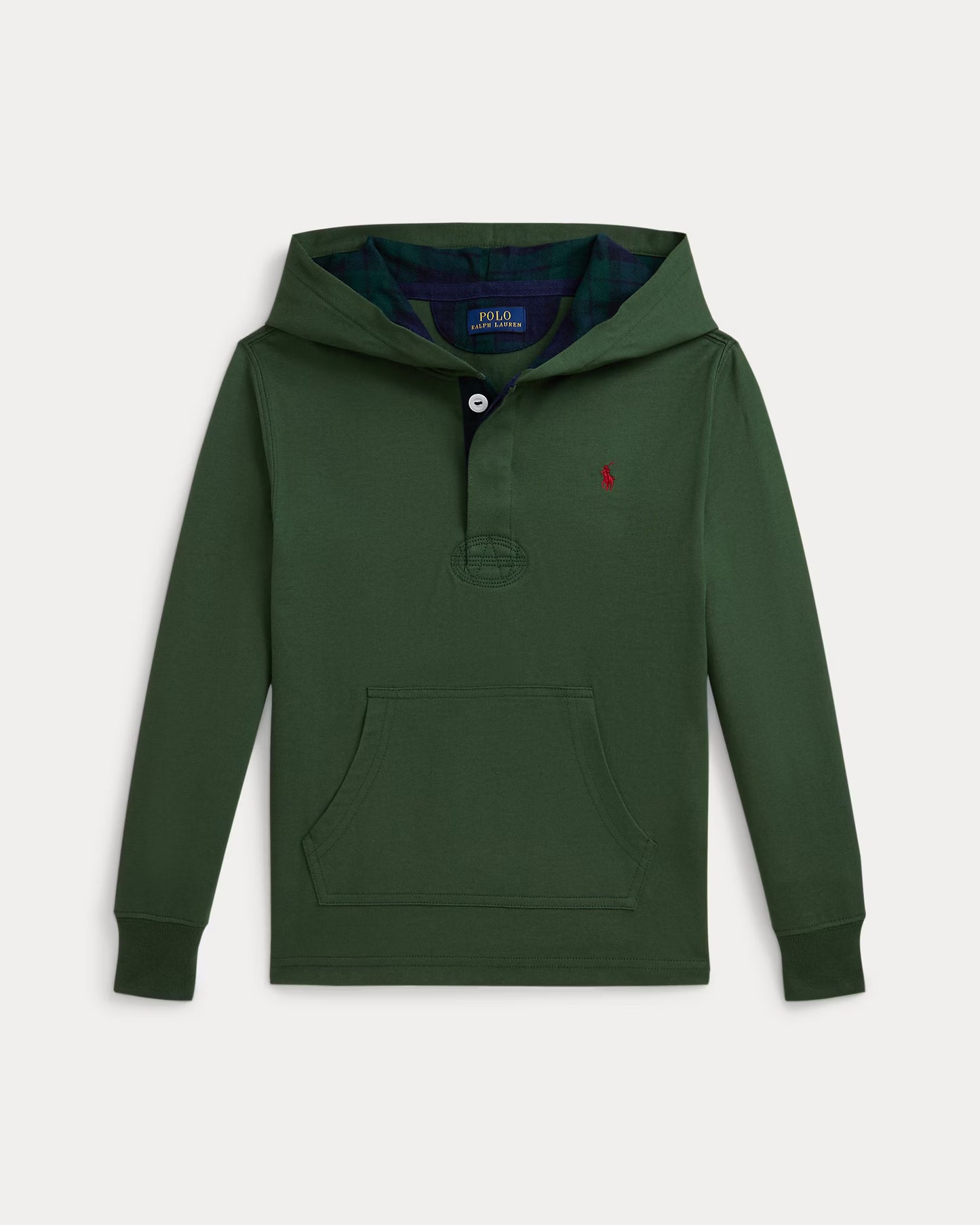 Plaid-Trim Hooded Rugby Shirt