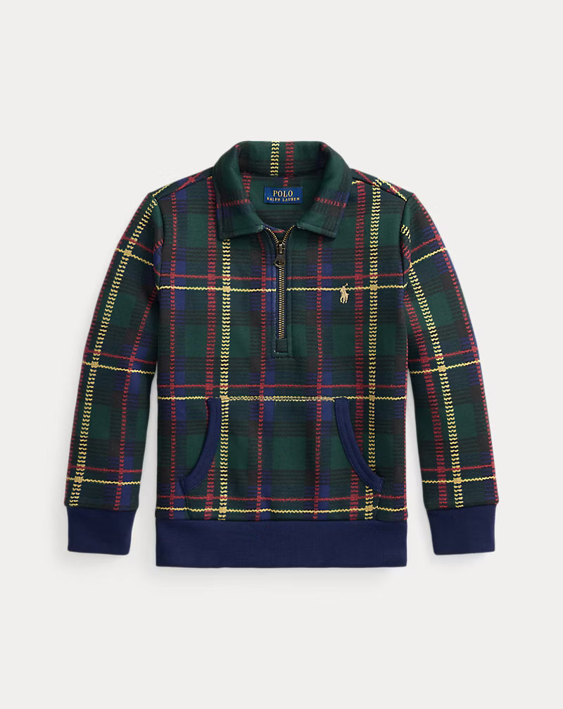 Plaid Fleece Collared Sweatshirt