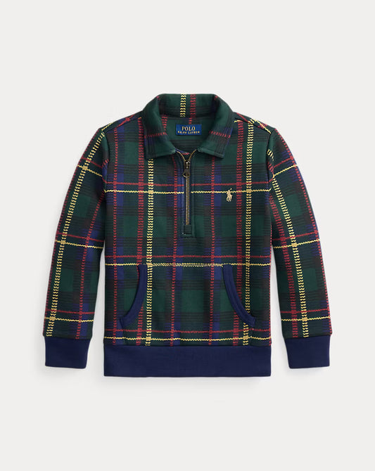 Plaid Fleece Collared Sweatshirt