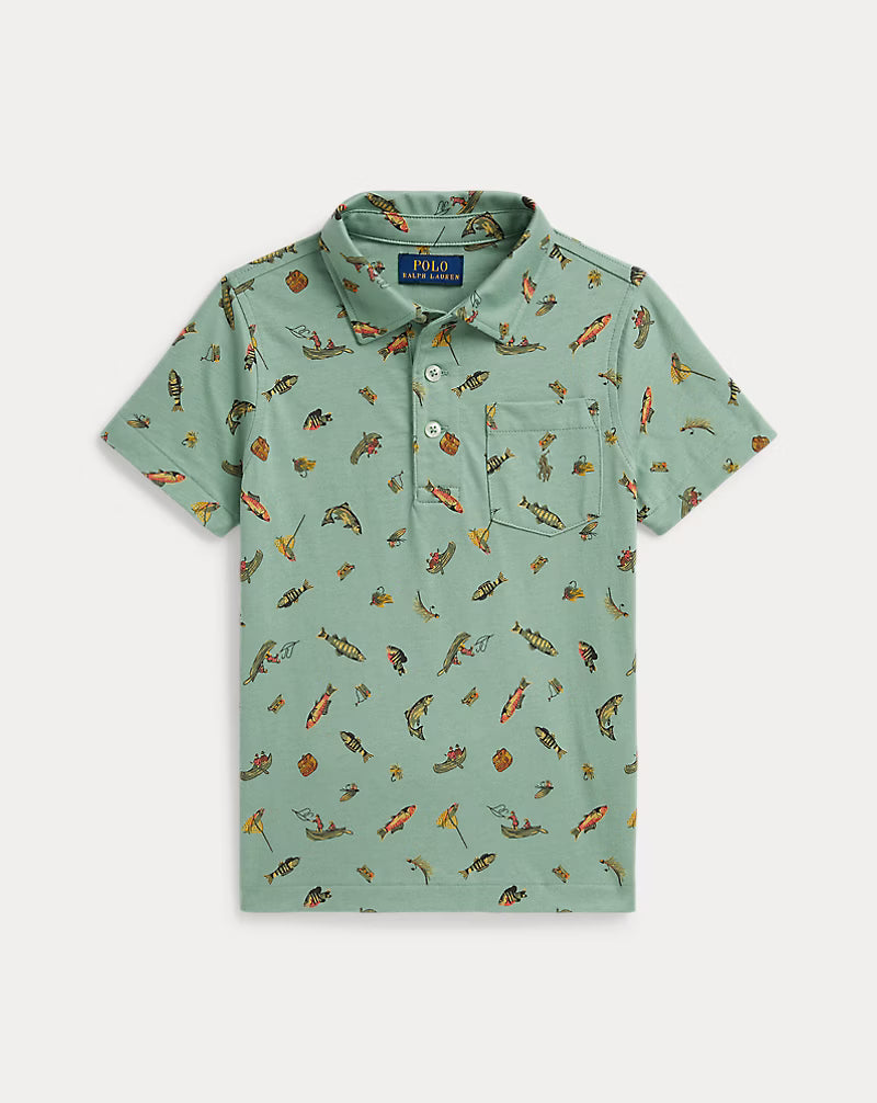 Fishing-Print Cotton Jersey Polo Shirt