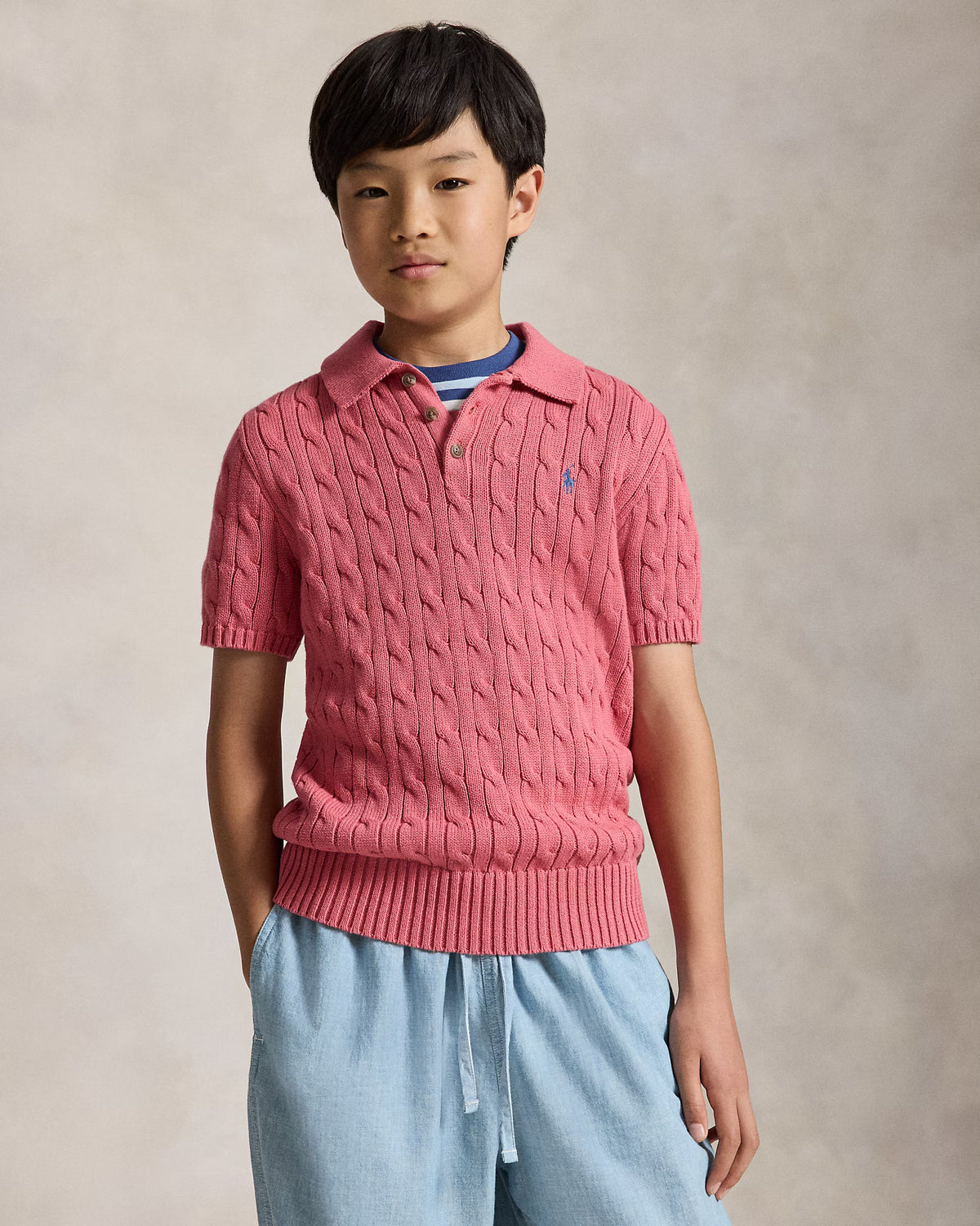 Cable-Knit Cotton Polo Sweater
