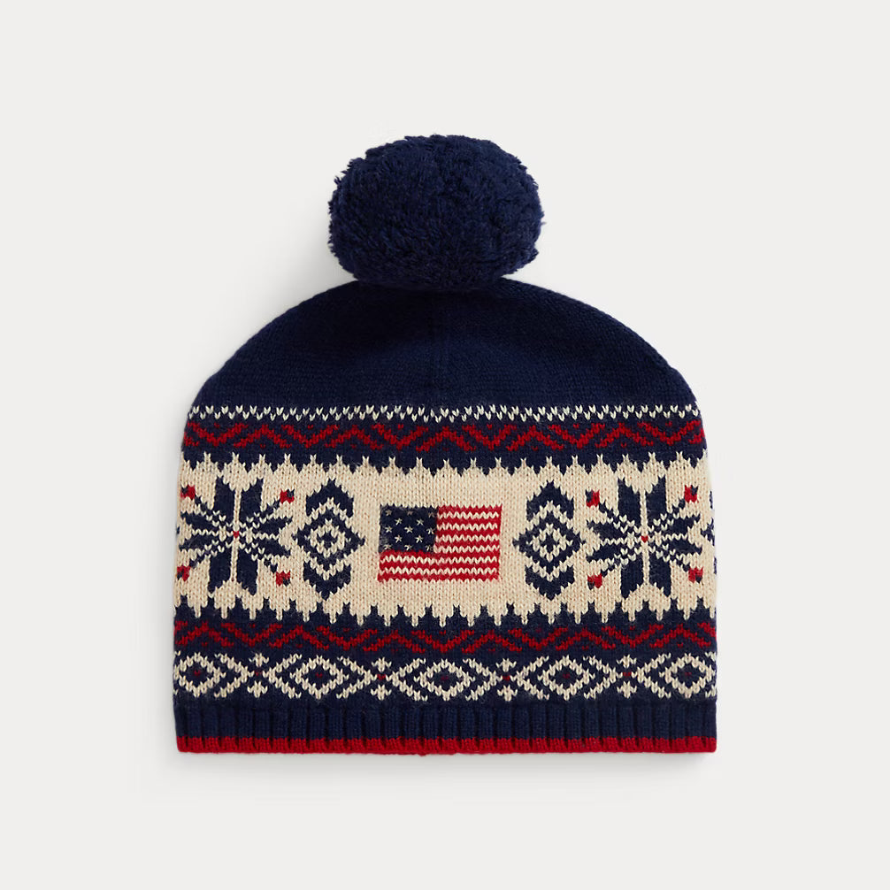 Flag Logo Wool-Cotton Pom-Pom Hat