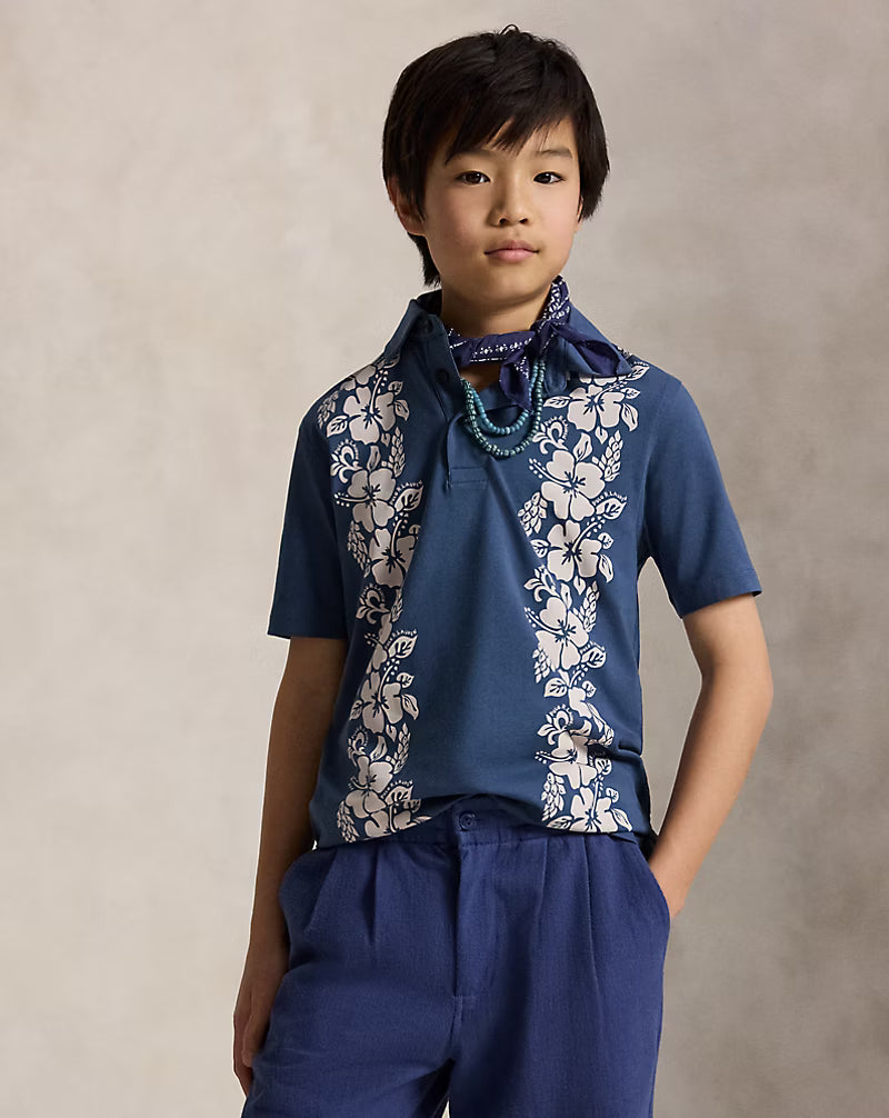 Floral-Print Cotton Jersey Polo Shirt