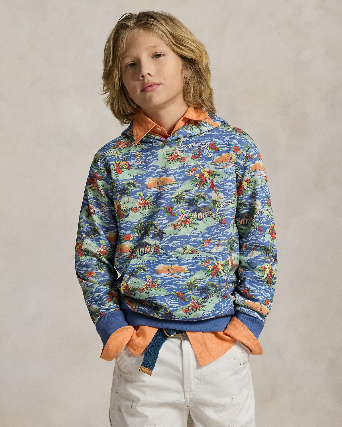 Tropical-Print French Terry Hoodie
