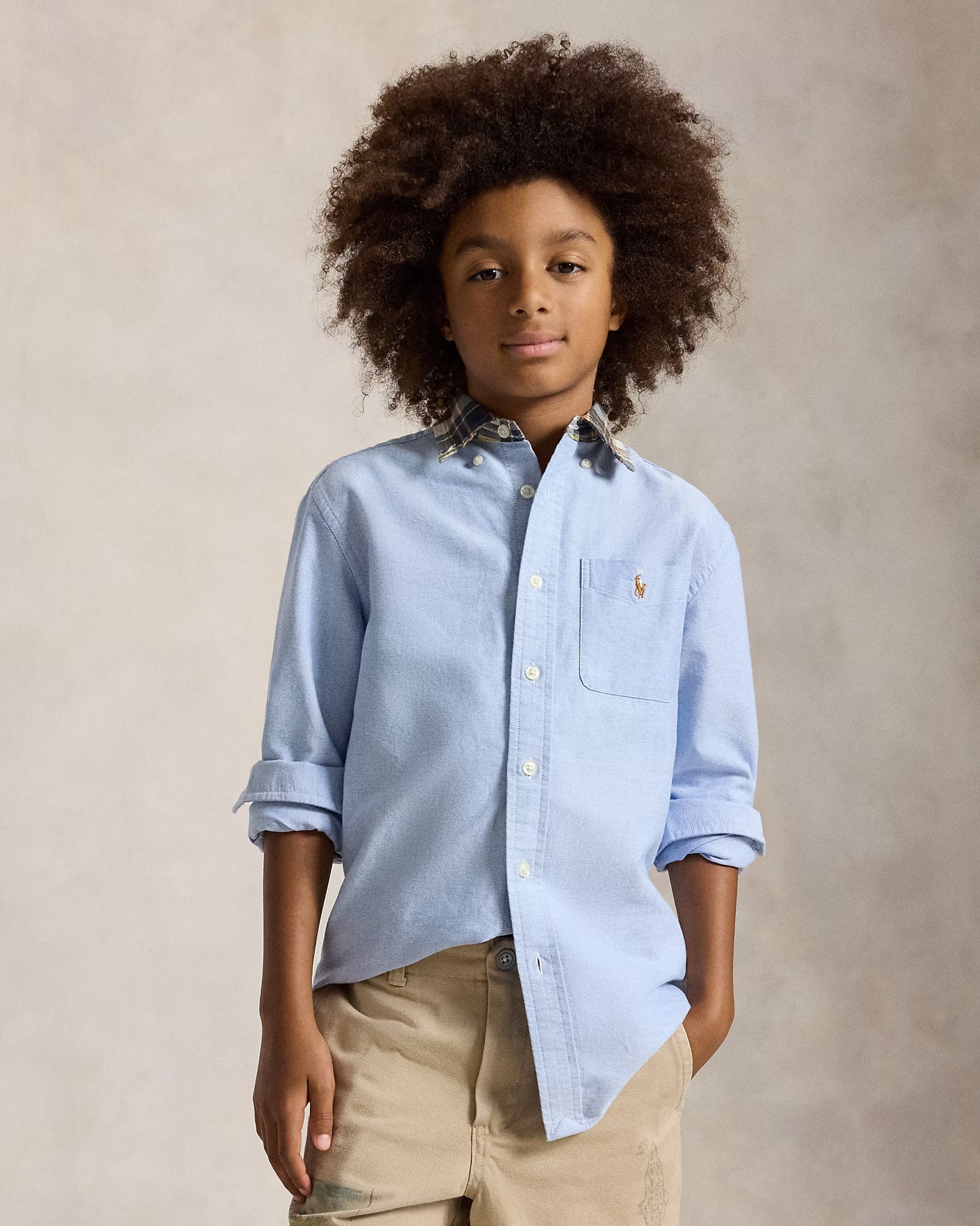 Plaid-Collar Cotton Oxford Shirt