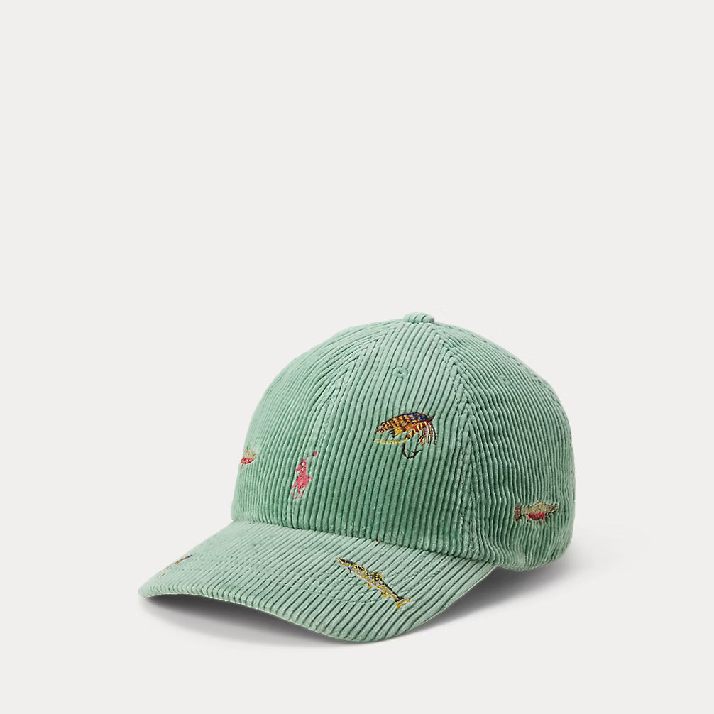 Fish-Embroidered Corduroy Ball Cap